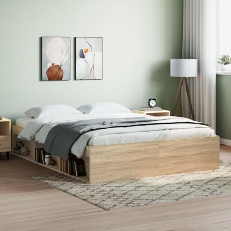 Maisonchic – Lit adulte 160 x 200 cm – Cadre en chêne sonoma – 6 compartiments de rangement intégrés – Assemblage requis - KSAW79039