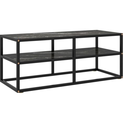 Meuble TV, Banc TV, Armoire de rangement noir avec verre marbre noir 100x40x40 cm LWW26496 DESIGN IN (1/5)