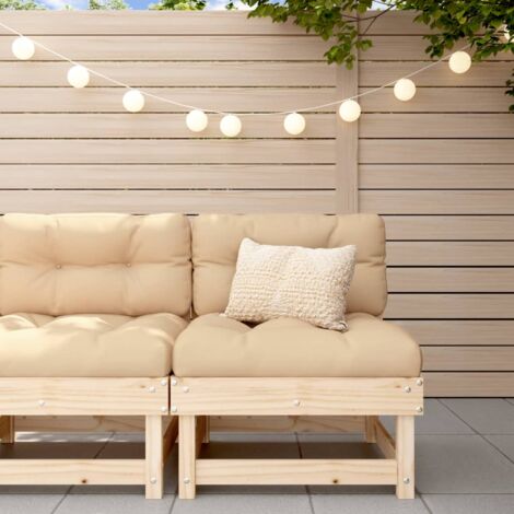 Maisonchic – Canapé central en bois de pin massif – 2 places – Coussins moelleux beige – Dimensions 61 x 60,5 x 62 cm – Pour jardin et terrasse