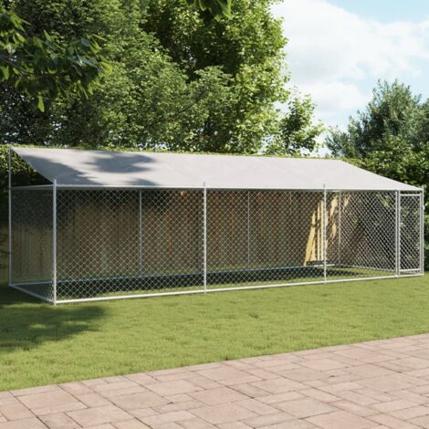 Cage pour chien, Enclos Parc Cage pour chiens avec toit et porte gris 6x2x2 m acier galvanisé RG3Q12115 DESIGN IN