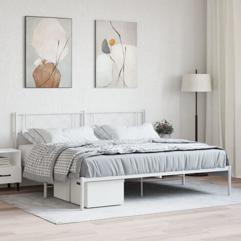 Lit adulte-180 x 200 cm, Lit double, Cadre de lit métal avec tête de lit blanc 180x200 cm QSKO58294 DESIGN IN (1/5)
