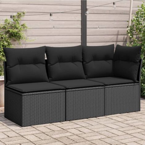 Canapé de jardin, Salon de jardin, canapé relax avec coussins 3 places noir résine tressée togp45824 DESIGN IN