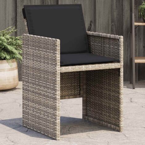 Lot de 4 Chaises de jardin, Chaises d'extérieur, Chaises terrasse avec coussins gris clair poly rotin CON31872 DESIGN IN (1/5)