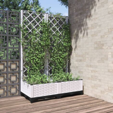 Jardinière, Bac à fleurs, Pot de fleurs avec treillis Blanc 80x40x121,5 cm PP CON8699 DESIGN IN