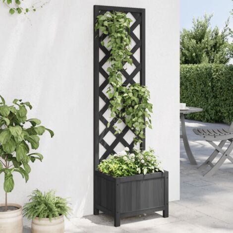 Jardinière, Bac à fleurs, Pot de fleurs avec treillis noir bois massif de sapin CON3703 DESIGN IN