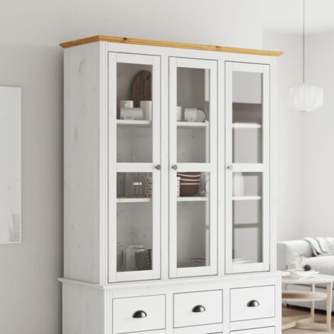 Maisonchic – Armoire de rangement avec 3 portes vitrées – Bois de pin massif – Dimensions 115,5 x 38,5 x 118 cm – Style français rustique - qwe90775 (1/5)