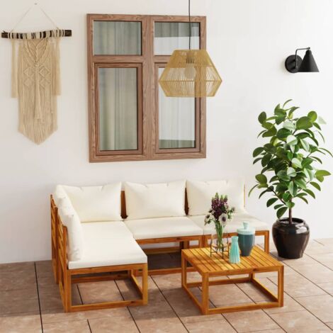 5 pcs Salon de jardin, Ensemble table et Chaises de jardin avec coussin crème bois d'acacia solide togp49777 Maison Chic (1/5)