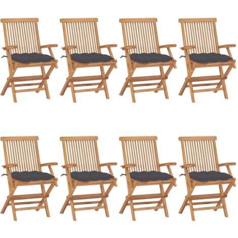 Chaises de jardin avec coussins anthracite 8 pcs, Chaises d'extérieur, Fauteuils de jardin teck massif togp60060 Maison Chic (1/5)