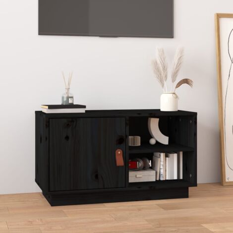 Meuble TV, Banc TV, Armoire de rangement Noir 70x34x40 cm Bois de pin massif FR189516 DESIGN IN (1/5)