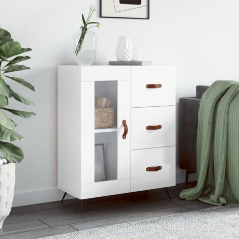 Buffet, Bahut, Armoire de rangement Blanc brillant 69,5x34x90 cm Bois d'ingénierie FR837519 DESIGN IN (1/5)