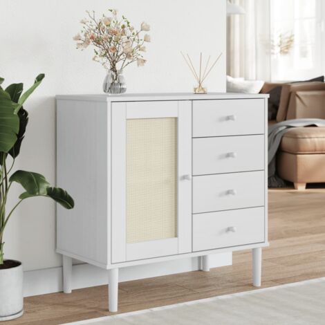 Buffet, Bahut, Armoire de rangement SENJA aspect rotin blanc 80x40x80 cm bois massif de pin FR489696 DESIGN IN (1/5)