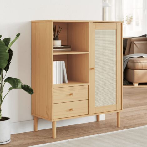 Buffet, Bahut, Armoire de rangement SENJA aspect rotin marron 90x40x112cm bois massif de pin FR666534 DESIGN IN (1/5)