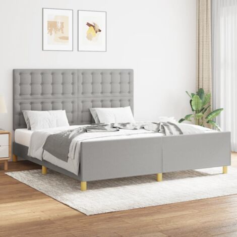 Lit double - 160x200 cm, Lit adulte et enfants, Cadre de lit sans matelas gris clair tissu FR952682 DESIGN IN (1/5)