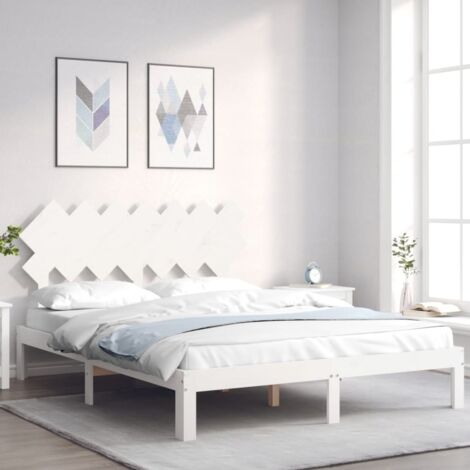 Lit double - 140x200 cm, Lit adulte et enfants, Cadre de lit sans matelas blanc bois de pin massif FR154263 DESIGN IN (1/5)