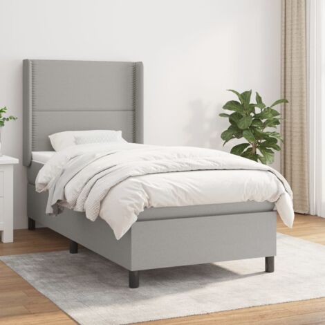 Lit simple - 90x190 cm, Sommier à lattes de lit et matelas Gris clair Tissu FR404821 Maison Chic (1/5)