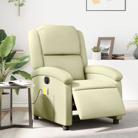 Fauteuil relax, Fauteuil de massage inclinable électrique crème cuir véritable pwfn43377 MaiosnChic (1/5)
