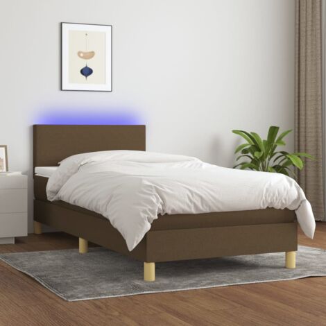 Lit simple - 100x200 cm, Sommier à lattes de lit matelas et LED Marron foncé FR526446 Maison Chic (1/5)