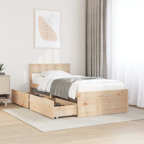Maisonchic – Lit adulte 90x190 cm avec tiroirs en bois de pin massif – Cadre robuste avec lattes en contreplaqué – Dimensions tiroir 90,5x47x25,5 cm - CON14068 (1/5)