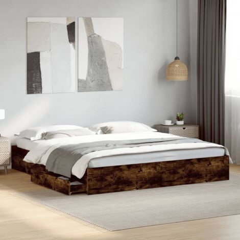 Lit adulte- 180x200 cm, Cadre de lit à tiroirs chêne fumé bois d'ingénierie CON11369 DESIGN IN (1/5)