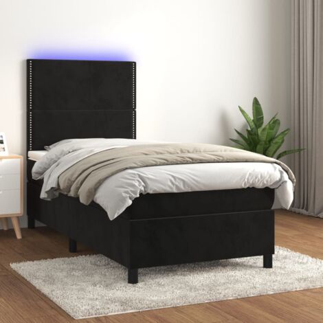 Lit simple - 90x190 cm, Sommier à lattes de lit avec matelas LED Noir Velours WFE476439 DESIGN IN (1/5)