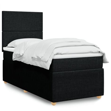 Lit simple - 100x200 cm, Sommier à lattes de lit avec matelas Noir Tissu WFE171318 Maison Chic (1/5)