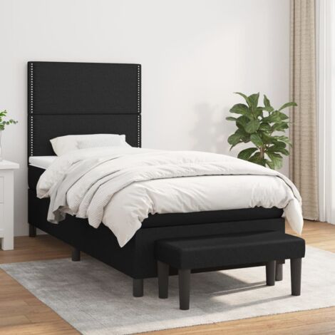 Lit simple - 90x190 cm, Sommier à lattes de lit avec matelas Noir Tissu WFE790036 Maison Chic (1/5)