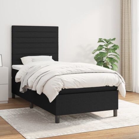 Lit simple - 90x190 cm, Sommier à lattes de lit avec matelas Noir Tissu WFE392396 DESIGN IN (1/5)