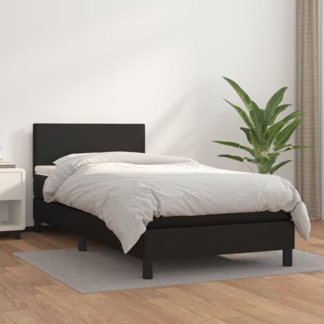 Lit simple - 90x190 cm, Sommier à lattes de lit avec matelas Noir Similicuir WFE267420 DESIGN IN (1/5)