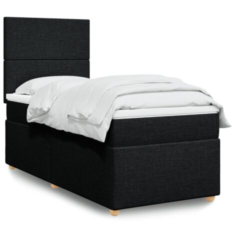 Lit simple - 90x190 cm, Sommier à lattes de lit avec matelas Noir Tissu WFE591669 Maison Chic (1/5)