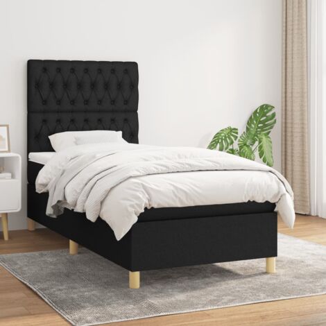 Lit simple - 100x200 cm, Sommier à lattes de lit avec matelas Noir Tissu WFE874785 Maison Chic (1/5)