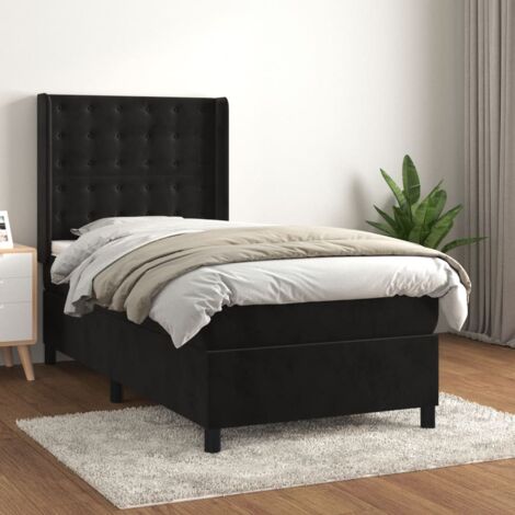 Lit simple - 100x200 cm, Sommier à lattes de lit avec matelas Noir Velours WFE110155 Maison Chic (1/5)