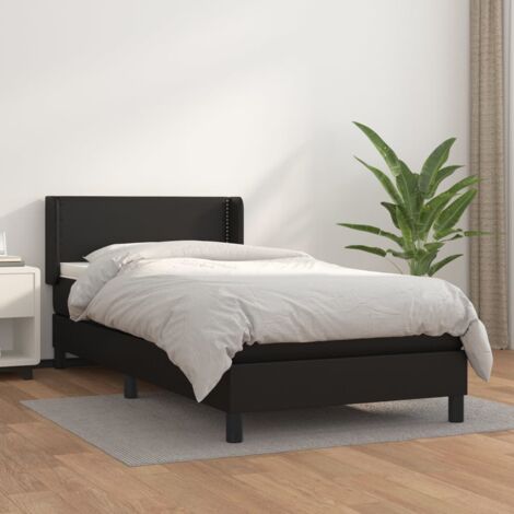 Lit simple - 90x190 cm, Sommier à lattes de lit avec matelas Noir Similicuir WFE519320 Maison Chic (1/5)