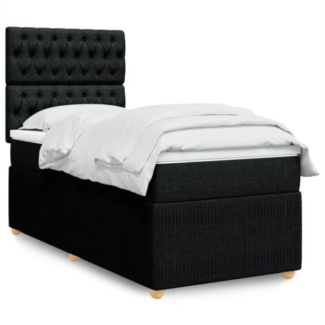 Lit simple - 100x200 cm, Sommier à lattes de lit avec matelas Noir Tissu WFE809932 Maison Chic (1/5)