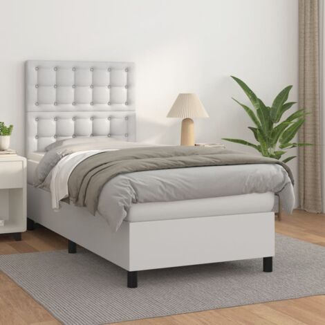 Lit simple - 100x200 cm, Sommier à lattes de lit avec matelas Blanc Similicuir WFE884777 Maison Chic (1/5)