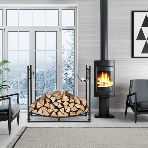 Maisonchic – Porte bûche intérieur 84 x 33 x 76 cm – Métal robuste – Charge 50 kg – Crochets amovibles pour bois de chauffage – Design élégant