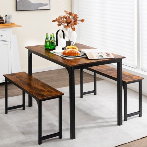 Ensemble Table et 2 Bancs Salle à Manger Industrielle 4-6 Personnes Table L 110 x l 70 x H 75 cm Cadre en métal Maison Chic (1/5)