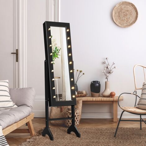 Armoire à Bijoux sur Pied avec 18 LED Angle Réglable Doublure en Velours Doux 35 x 31,5 x 145 CM Noir Maison Chic (1/5)