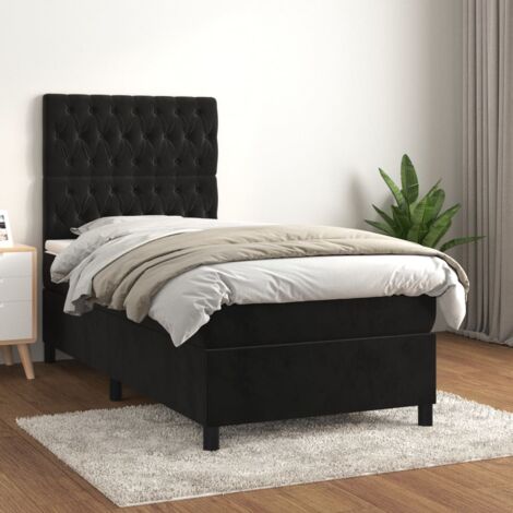 Lit simple - 100x200 cm, Sommier à lattes de lit avec matelas Noir Velours WFE253932 Maison Chic (1/5)