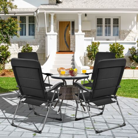 Ensemble de 2 Chaises Longues de Patio Rembourrées Fauteuils Inclinables à 7 Positions Réglables Chaise Pliante Capacité 136 Kg Noir Maison Chic (1/5)
