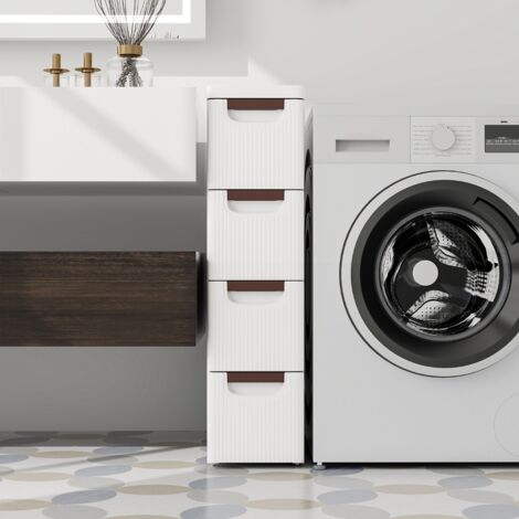 Armoire de Rangement Étroite pour Petits Espaces Unité Organisatrice Roulante à 4 Tiroirs avec Roues Intégrées Conteneur en Plastique Blanc Maison Chic (1/5)