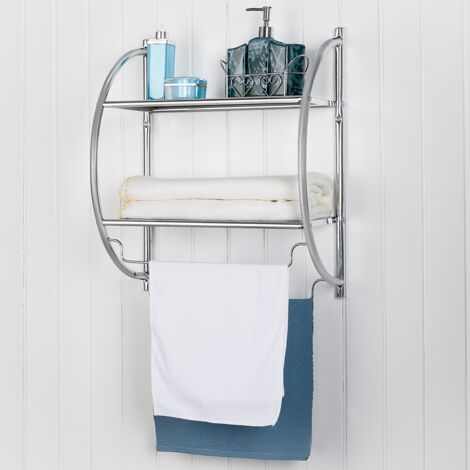 Etagère Murale de Salle de Bain Porte-serviettes avec 2 Tablettes et 2 Barres en Métal Chromé, 45x25,5x55cm, Argenté Maison Chic (1/5)