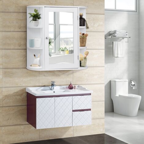 Meuble de Salle de Bain Murale EN MDF Blanc avec 1 Porte et 6 Etagères 66 x 16,5 x 63 CM Maison Chic (1/5)