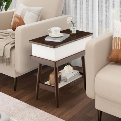 Table d’Appoint Plateau Rabattable, Bout de Canapé à 2 Niveau L60 x P30 x H59 cm en Bois Brun Maison Chic