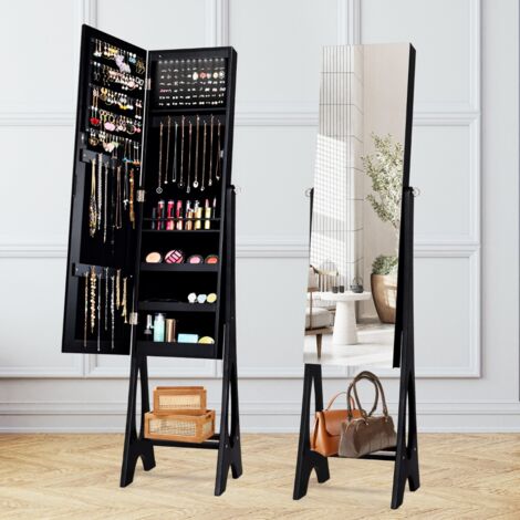 Armoire à Bijoux Sur Pied avec 12 LED Doublure Intérieure en Velours Doux Angle Réglable 36 x 33,5 x 154,5 cm Noir DESIGN IN (1/5)