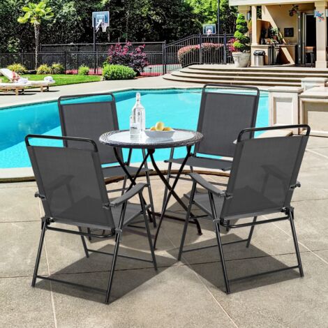 Lot de 4 Chaises Fauteuils de Jardin Pliantes en Textilène Accoudoirs Patins Antidérapants Charge 150KG Gris Maison Chic (1/5)