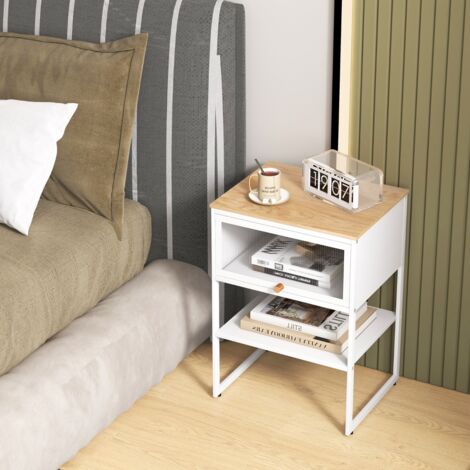 Table de Chevet avec Porte Rabattable Table D'appoint à 3 Niveaux avec Étagère de Rangement Moderne Table de Nuit Compacte Blanc CW6483 Maison Chic (1/3)