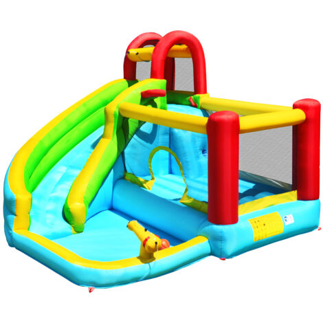 Château Gonflable Aquatique 6 en 1 avec Toboggan Incurvé Maison de Rebond avec Mur d'Escalade Panier de Basketball Charge 135kg pour 3-10 Ans Maison Chic (1/5)