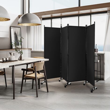 Paravent à Roulettes 4 Panneaux Pliable Brise-vue Cloison de Séparation Pièce sur Pied Protéger Privée 225 x 30 x 173 CM Noir Maison Chic (1/5)
