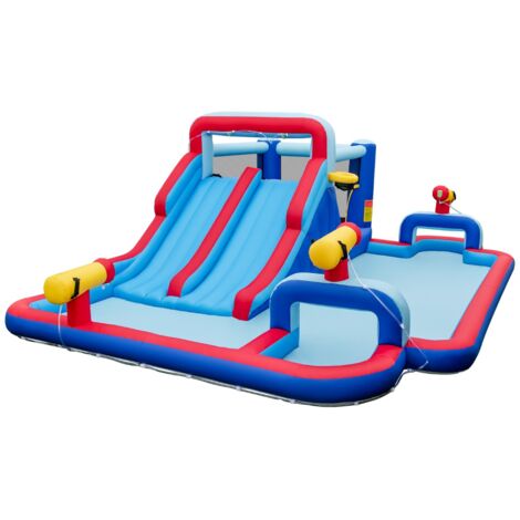 Toboggan gonflable 6 en 1 avec Doubles Toboggans Aquatiques et Piscine Charge 135kg pour 3 Enfants 3-5 Ans CWXT5897 DESIGN IN