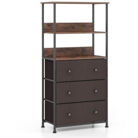 Commode à 3 Tiroirs Avec Etagères Ouvertes Unité De Rangement Verticale Avec Cadre En Metal 117 Cm Avec Bacs En Tissu Marron Rustique Maison Chic 85131854